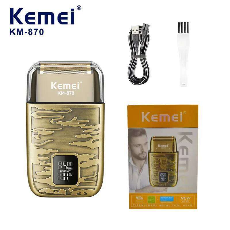 Kemei Km-870 Portable Electric Shaver, Reciprocating Three-Speed Adjustment, USB Charging, Metal Retro Body, Men's Razor