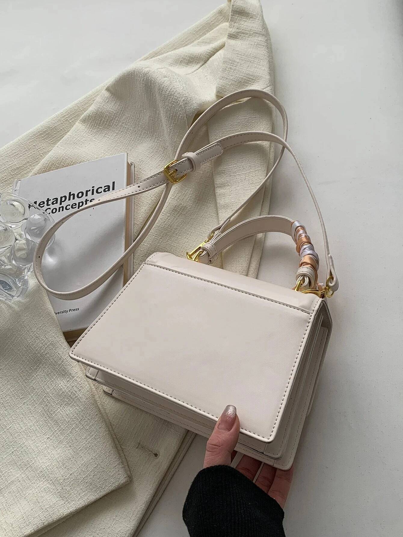 Bow Lightweight Flap Bag, Business Casual Mini Women's Shoulder Skinny Scarf Decor Square Bag For Teen Girls Women