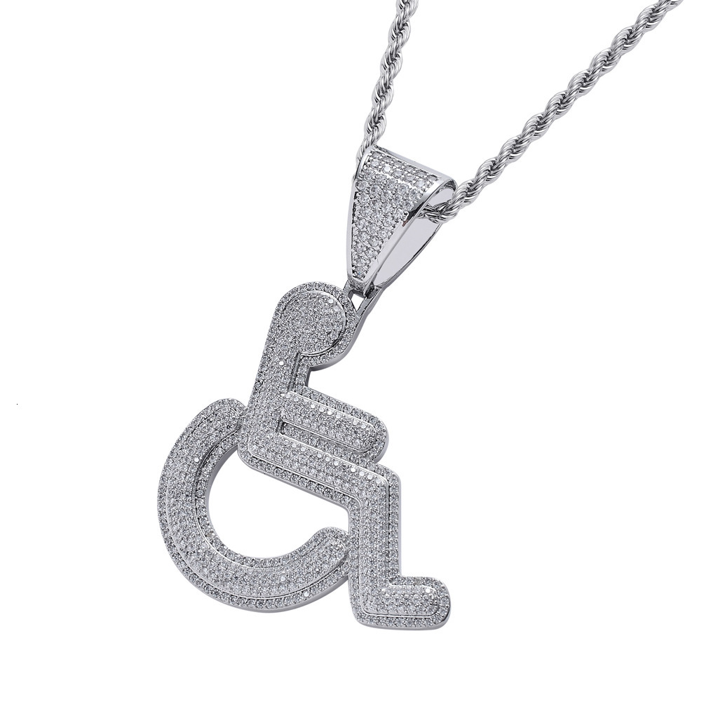 Ins necklace mens wheelchair disabled pendant personalized and creative Moissanite hip-hop jewelry