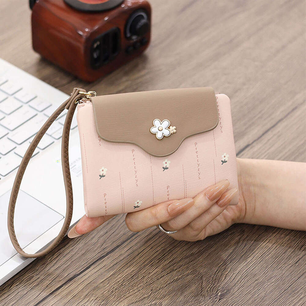 New Wallet INS Women 80% off Short Card Holder Student Color-Block Floral High-End Zipper Coin Purse