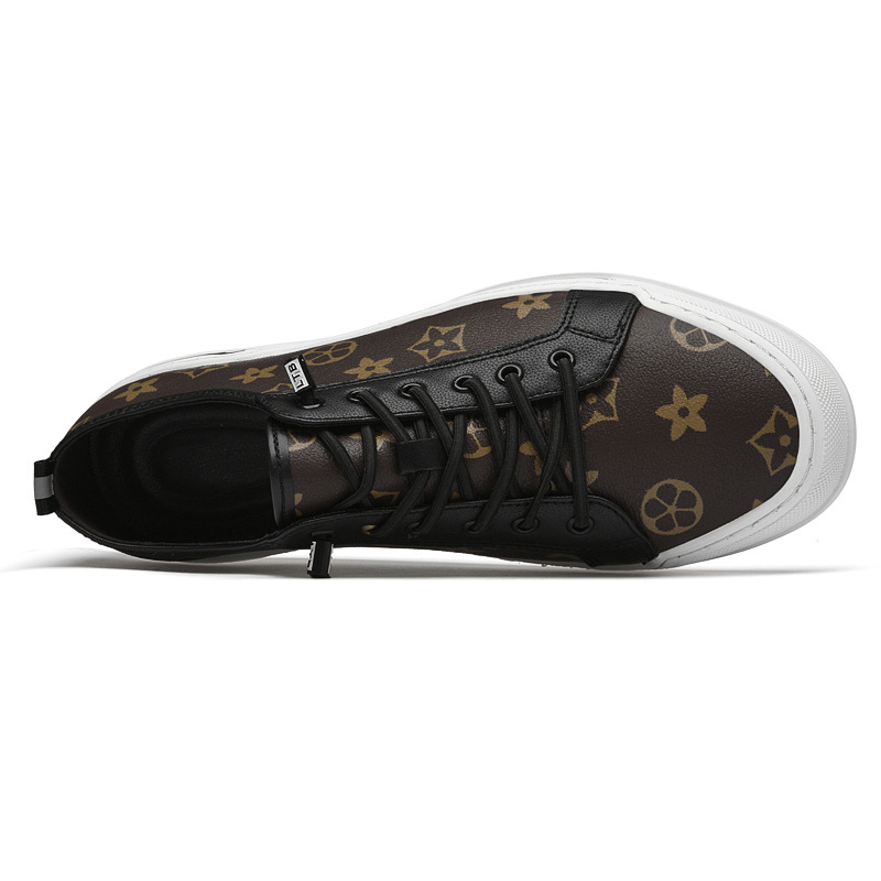 2025 Fashionable new casual shoes printed Lace-Up Low-top men's board shoes high quality trendy versatile shoes white brown black