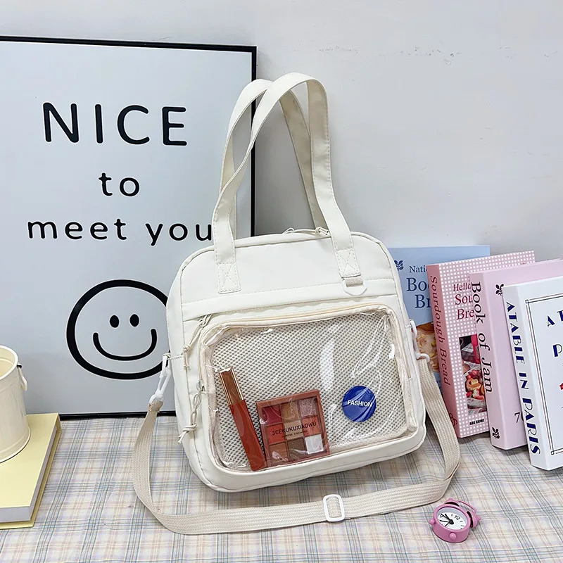 Japanese High School Girls Crossbody Bags Nylon Teenage Student Tote Book Bag Transparent Women Handbags JK Kawaii Shoulder Bag 250603
