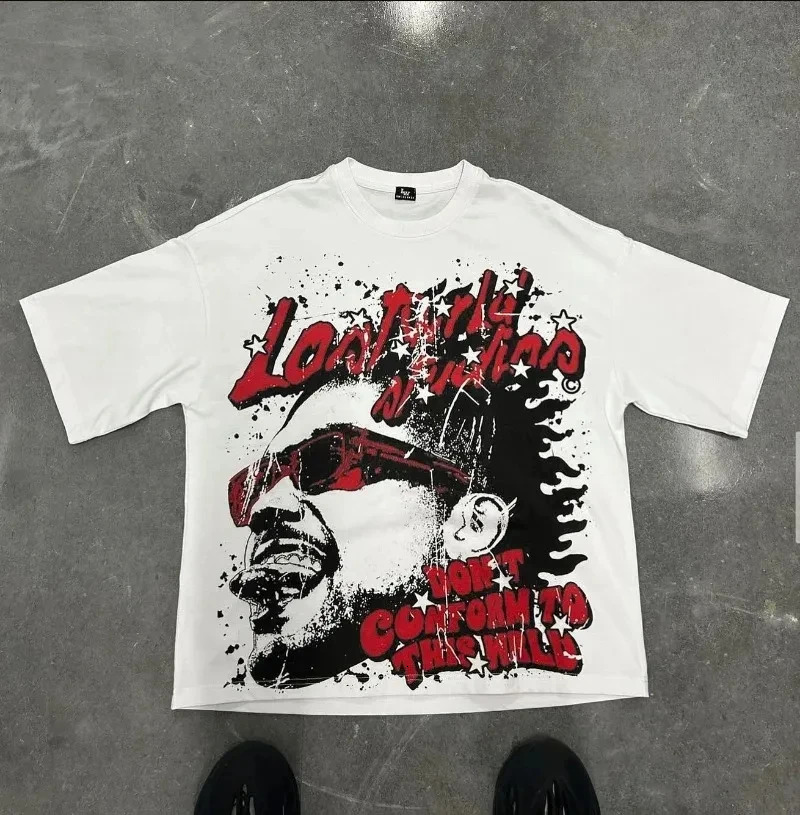 Streetwear Y2k T Shirt Mens Harajuku Hip Hop Graphic Print Oversized Cotton Round Neck TShirt Gothic Short Sleeve Tops Tees 250604