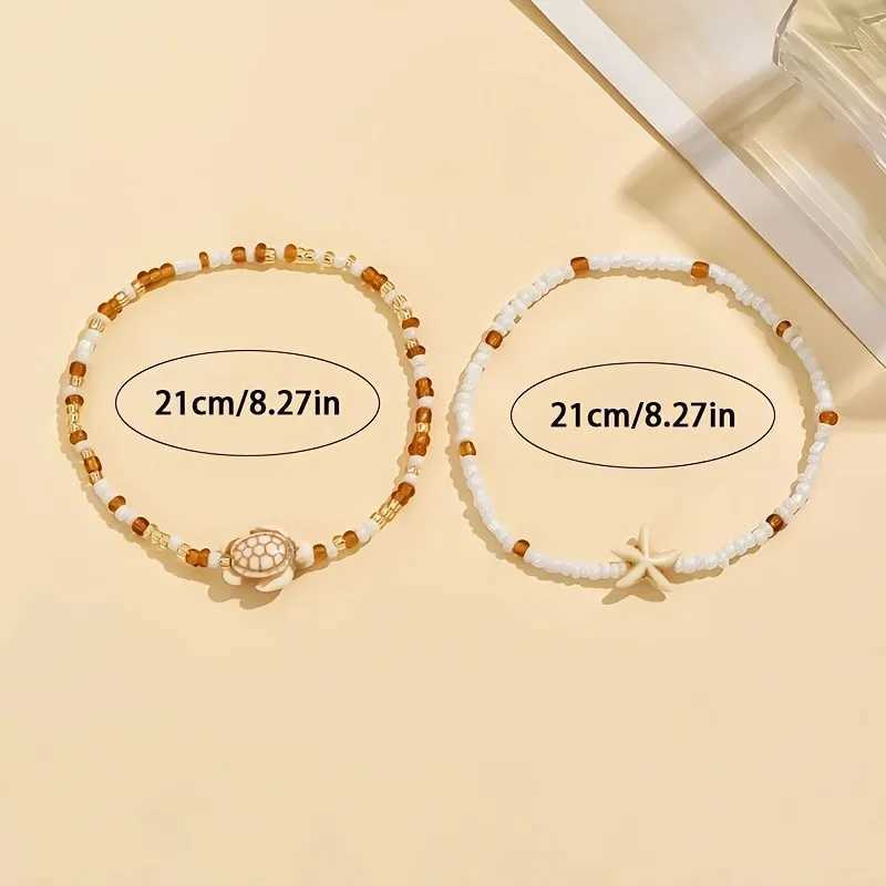 Set of Two Brown Starfish and Turtle Designs Pendant Anklet for Women Summer Ocean Theme Foot Jewelry Ideal for Beach Vacations W250604