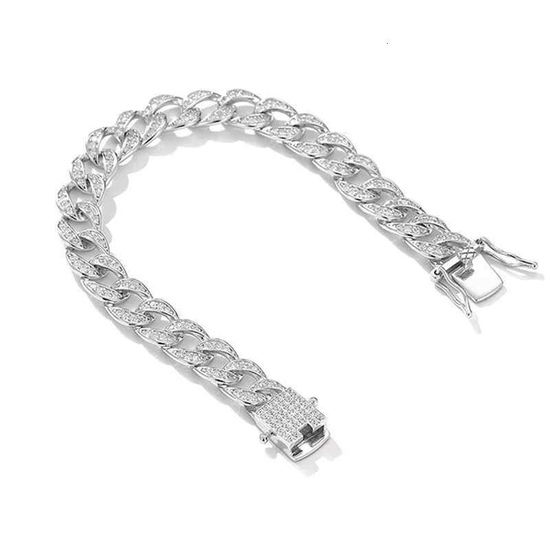 9 Hot Selling Fine Jewelry Light Luxury S925 Sterling Silver 1.2MM D Moissanite Diamond 8MM Cuban Link Chain Bracelet for Men