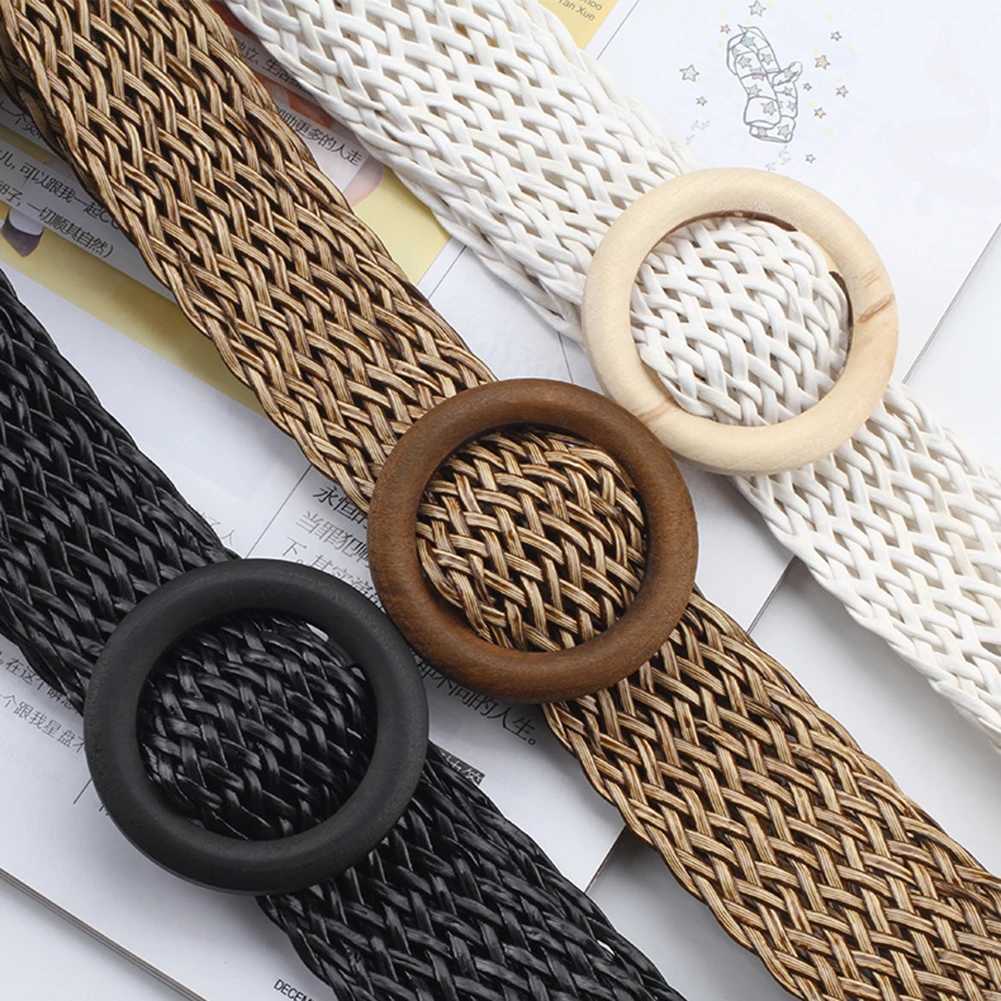 Summer Women Braided Belts Elastic Belt Buckle Vintage Bohemian Straw Buckle Belt Women Knitted Belt Dress Belt Fake Straw Waistband W250604