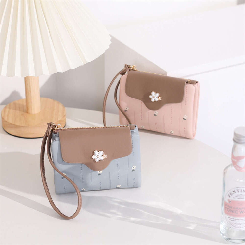New Wallet INS Women 80% off Short Card Holder Student Color-Block Floral High-End Zipper Coin Purse