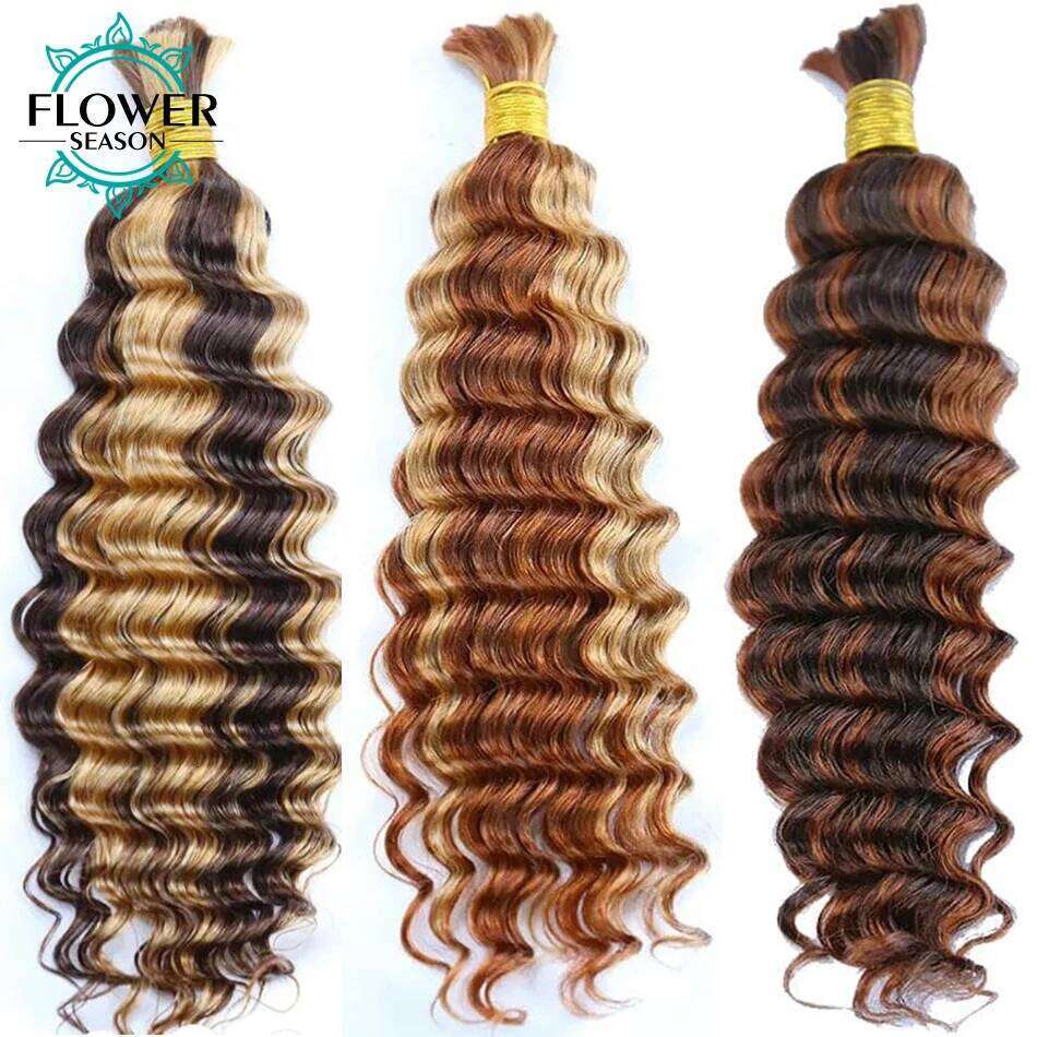Bulk For Braiding Highlight Deep Wave bulk Double Drawn Wholesale Burmese Boho Braids Human Hair Bundles No Weft