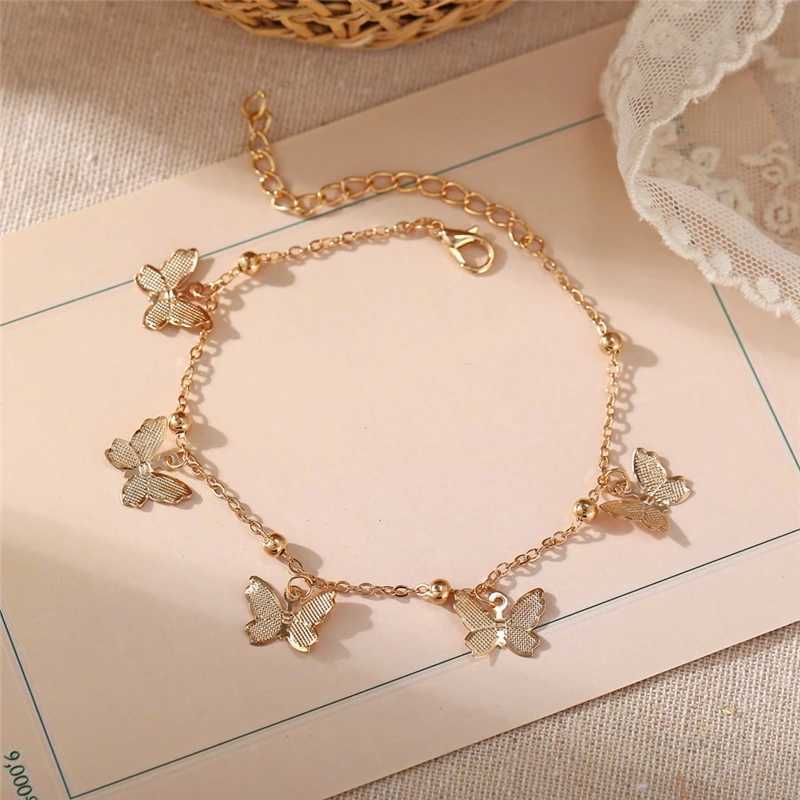 Bohemian Gold Silver Color Butterfly Anklets For Women Fashion Beads Anklet Summer Beach Ankle Bracelet Foot Chain Jewelry W250604