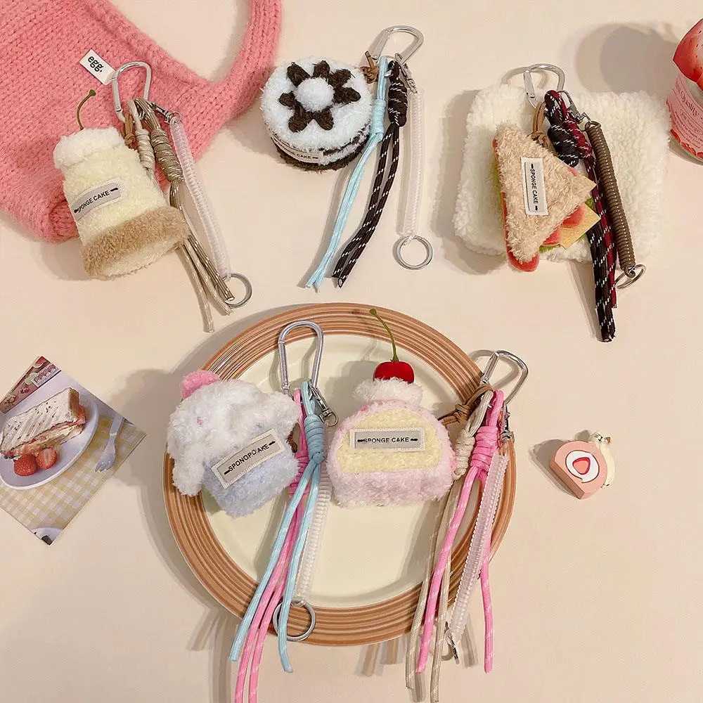 Cute Plush Cake Sand Coffee Shape Weaving Rope Y2k Bag Pendant Keychain DIY Phone Ornament Charm Bag Hanging Decoration W250604