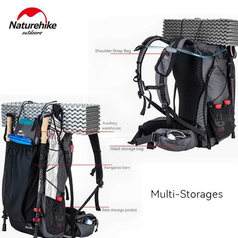 Naturehike Ultralight Backpack 60+5L/40L With Frame Waterproof Travel Bag Large Capacity Camping Outdoor Hiking With Rain Cover W250603