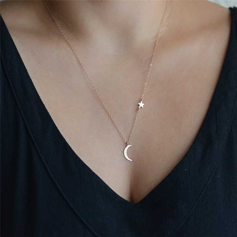 New Fashion Star Moon Necklaces for Women Gold Color Metal Links Short Chain Neck Jewelry Sexy Female Clavicle Necklaces CollarXJ250604