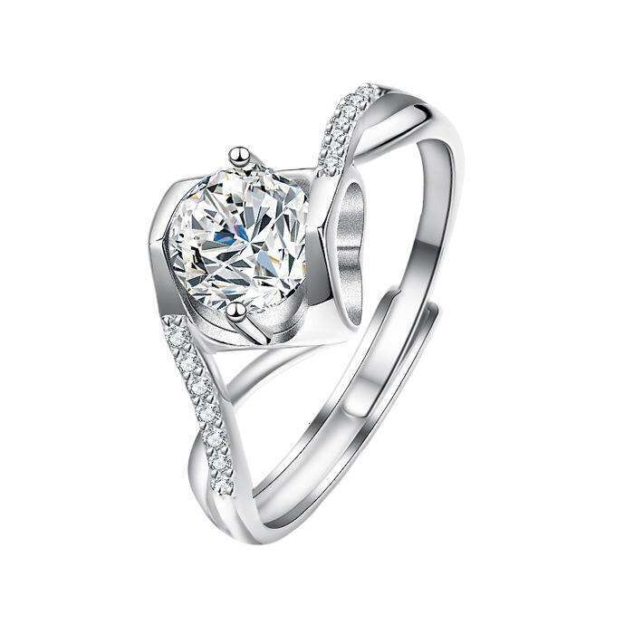 DHCollections Pure Sier Women's Ring Twist Arm Micro Pave Angel Kiss Proposal Moissanite