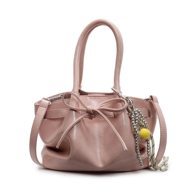 designer Korean Niche Handheld Basket Bag for Women Spring Summer 2025 New Trendy Fashion Bucket Bag with Bowknot Crossbody Bag