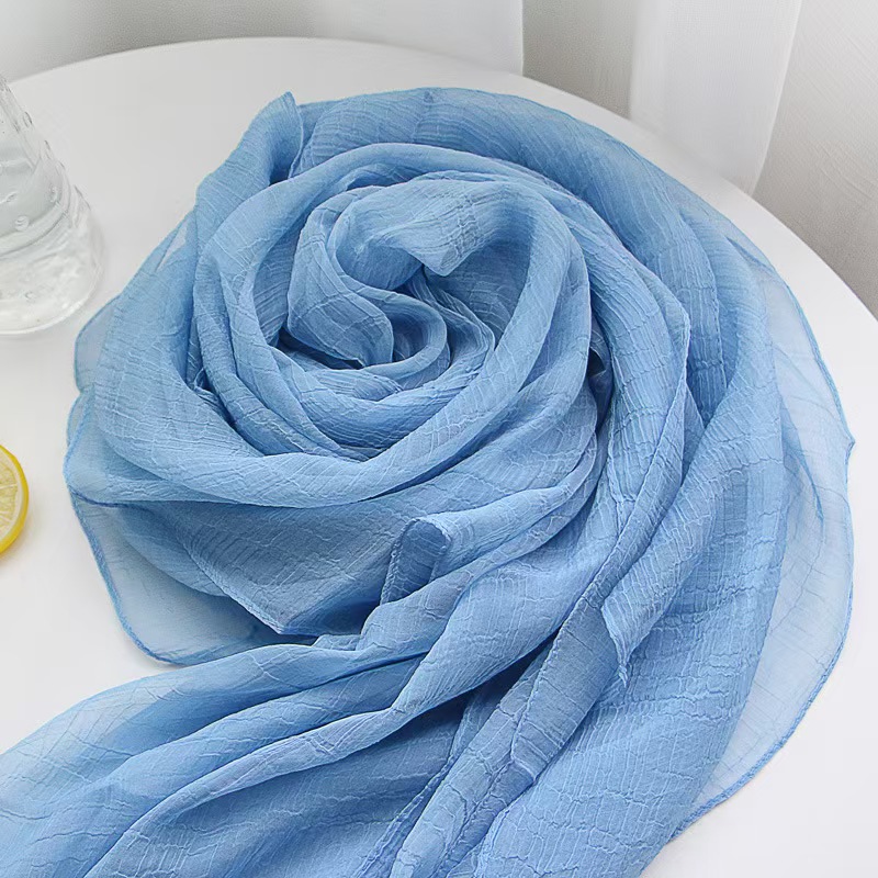 T878 new solid color crocodile wrinkled oversized silk scarf for women, versatile beach towel, travel scarf, sunscreen shawl