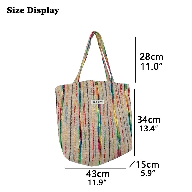 JIOMAY Handbags for Women 2024 er Beach Bag Casual with Buckle Cute Tote Bags Stripes Shopper Rainbow Canvas Shoulder Bag 250603