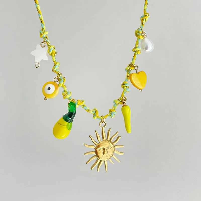 New Summer Sea Love Wind Starfish Pearl Love Pendant Colorful Dopamine Rope Necklace Gold Color Jewelry Gifts XJ250604