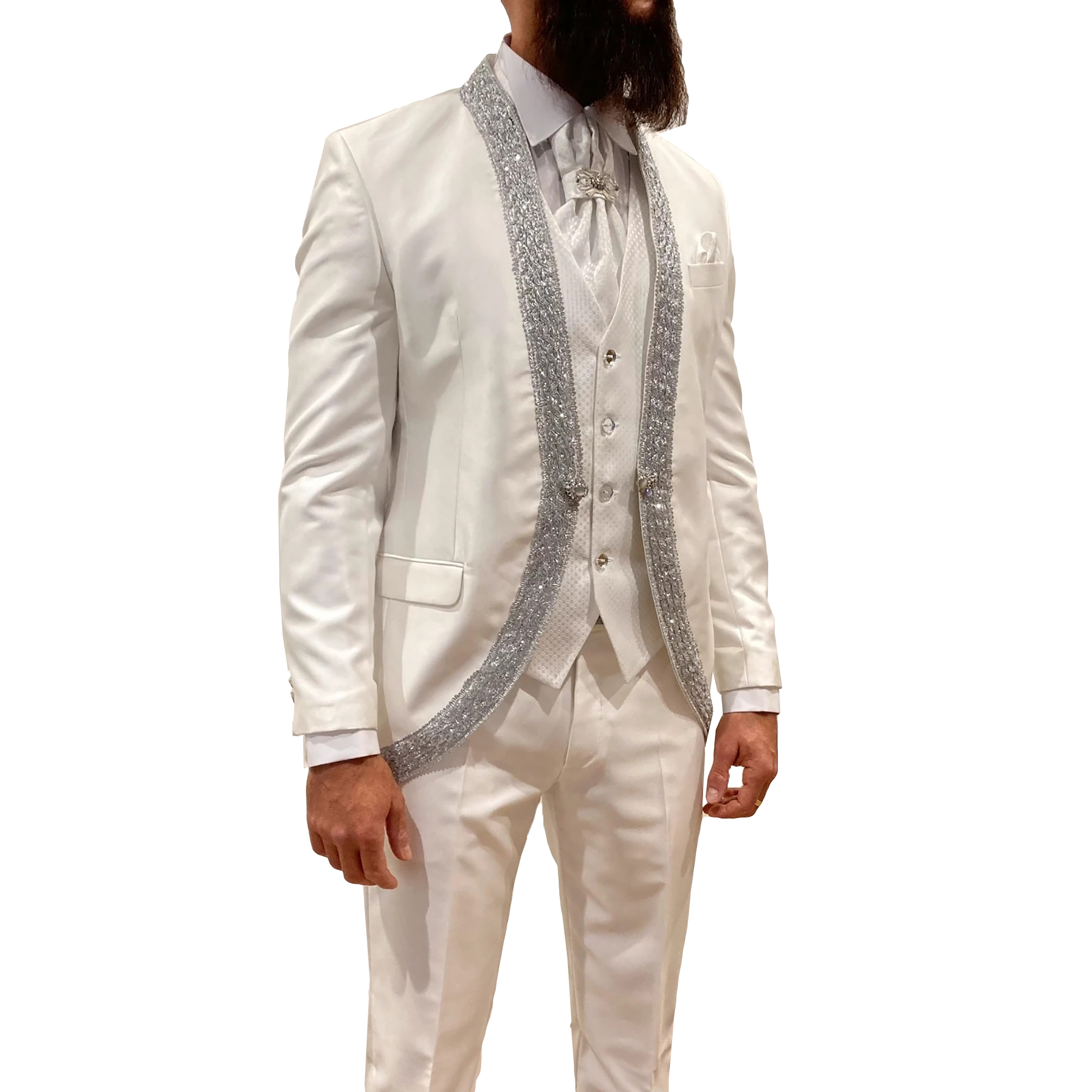 Fashion Man Suits Fit Slim Beading Shawl Lapel Muslim Blazer Party Prom 2 Pieces Set Rhinestone Customized One Button Jacket Pants Plus Size