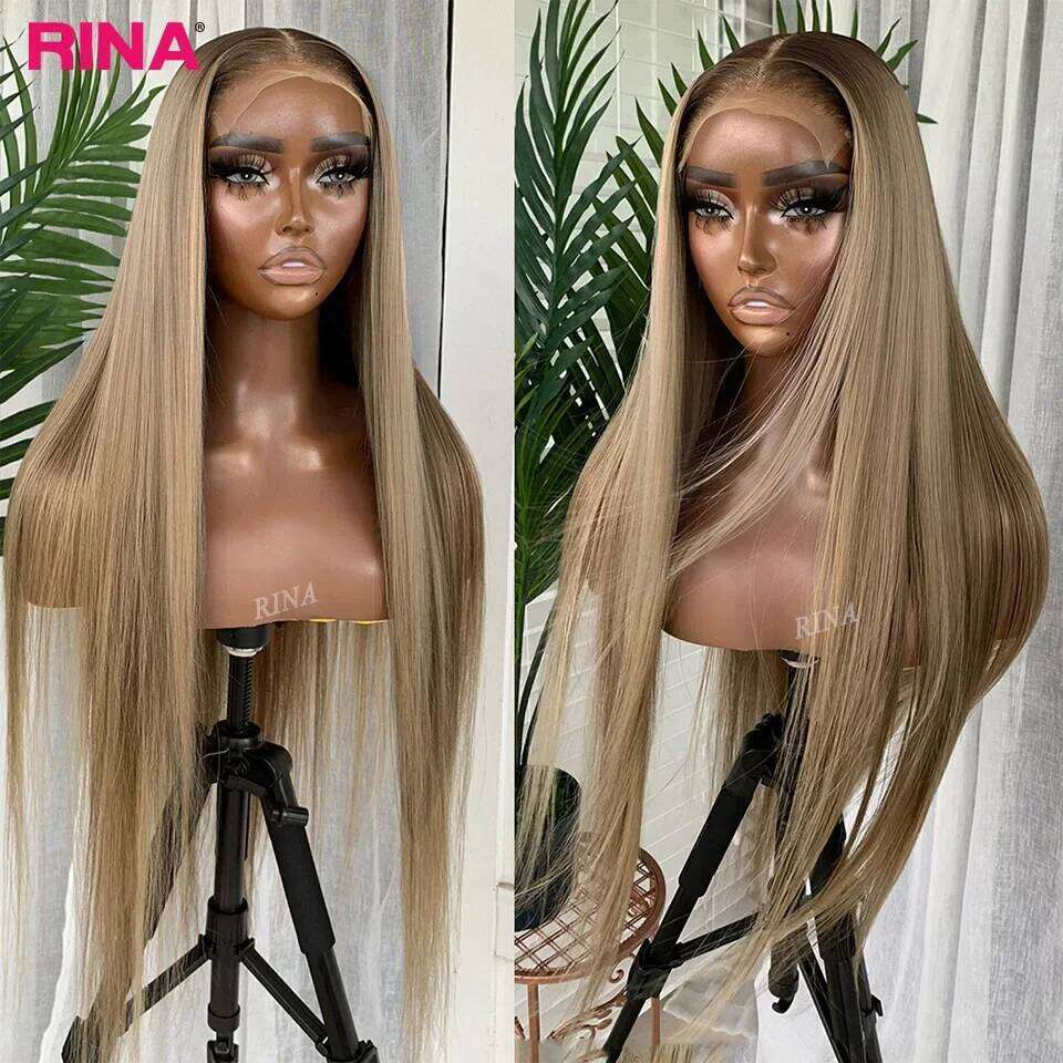 Ombre 13X6 13X4 Transparent Frontal Straight Blonde with 1B Roots Human Hair Lace Front 5X5 Closure Wig
