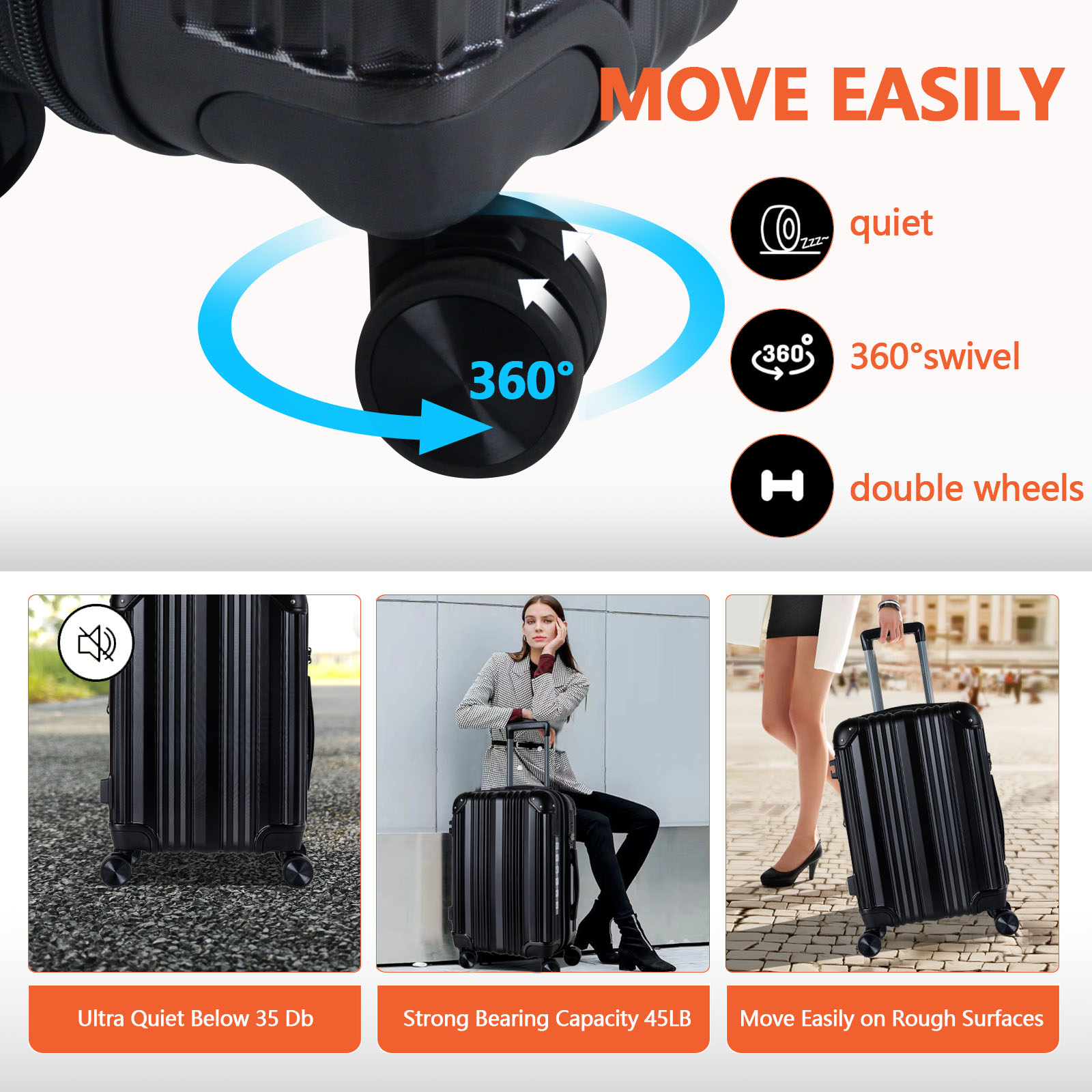 24-Inch Expandable Carry On Suitcase with TSA Lock | ABS Luggage with Corner Protectors | Durable Personal & Business Travel Luggage