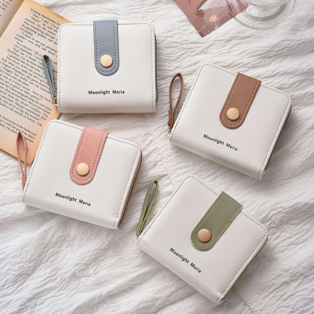 Macaron Color New for Women Short Fresh Snap Button Soft Wallet Fashion Zipper Coin Purse