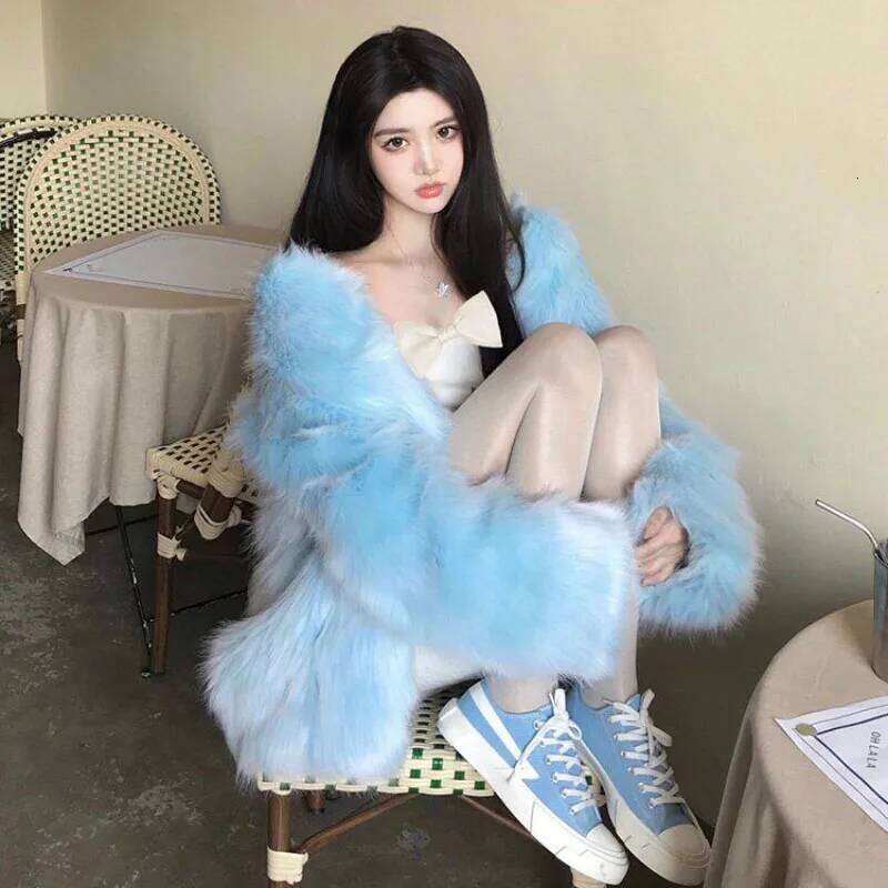 Fall/Winter 2025 Plush Fur Jacket Women's Overcoat Fashion Loose Long Imitation Fox Hair Slim Mao Coats Female Warm Coat