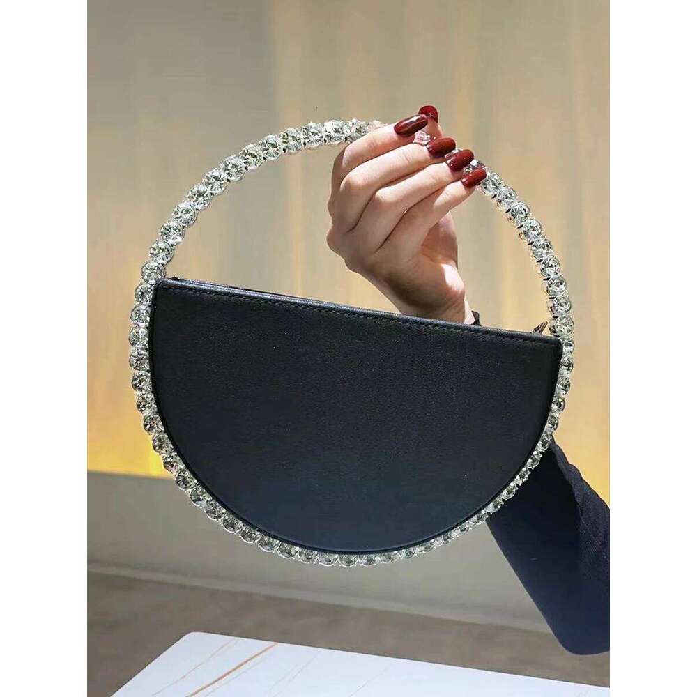 Rhinestone Round Ring Evening Bag Trendy Faux Leather Clutch Purse Women's Elegant Handbags For Party Prom Wedding Sac Luxe