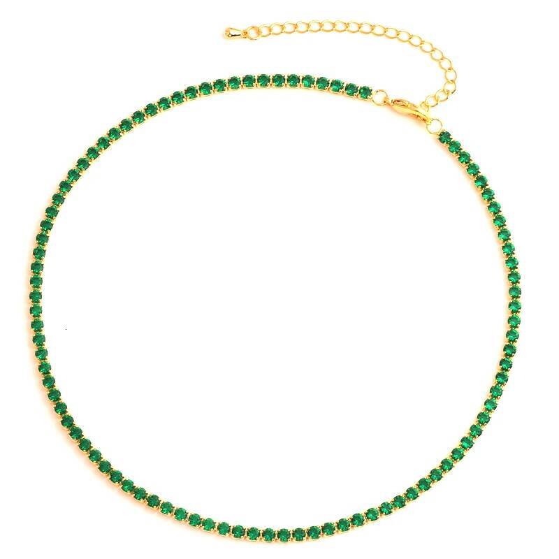 Elegant Emerald Green Cubic Zirconia Chain Necklace Dainty Super Tennis Choker Necklaces Jewelry for Women Donna Collane Hot