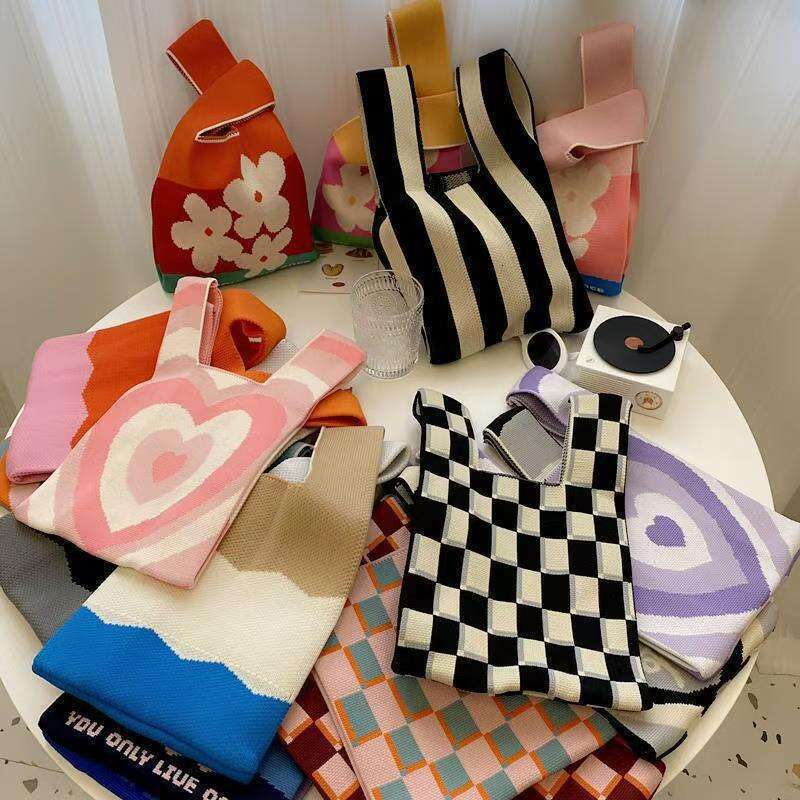 2024 New Knitted with Bowknot, Women's Yarn Bag, Casual Versatile Handbag