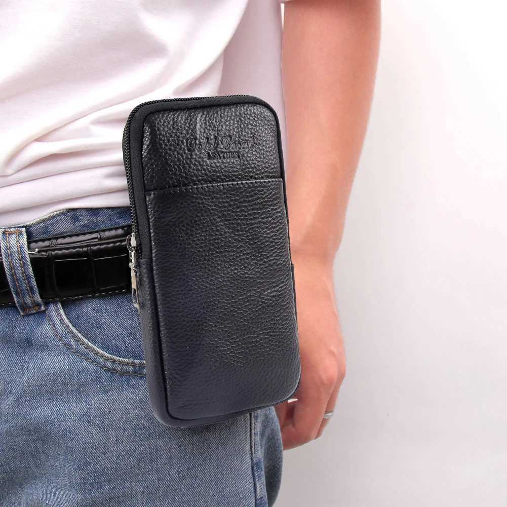 Men Vintage Pure Color Cowhide Small Waist Packs Wallet Fashion Mobile Phone Bag Mini Fanny Pack Wallet Belt Pouch Coin Purse W250604