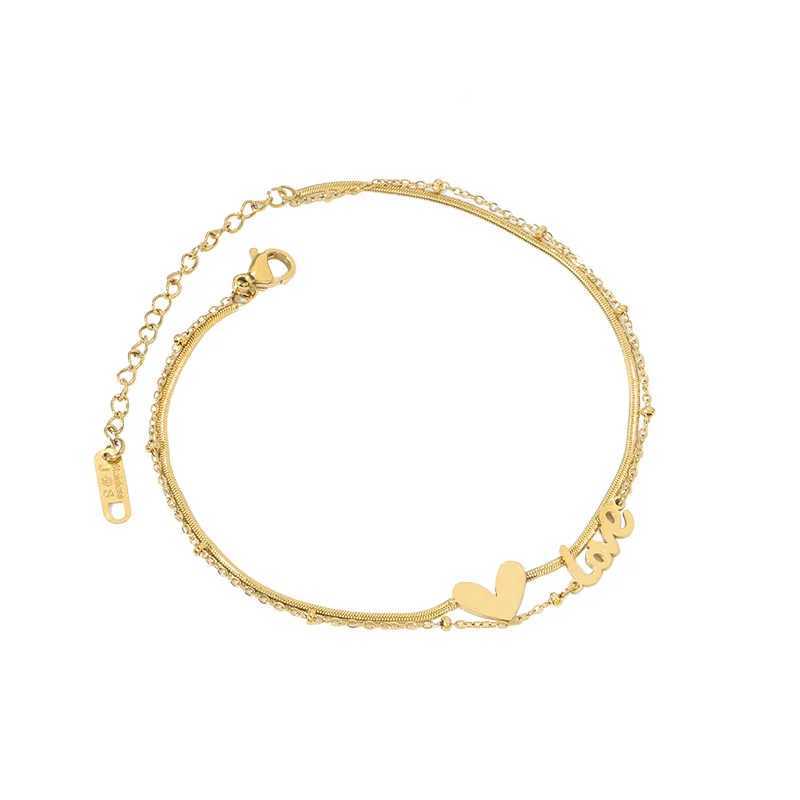 LOVE Heart Anklet Foot Bracelet for Women 2-layer Stainless Steel Gold Color Fashion Jewelry Gift (A005) W250604