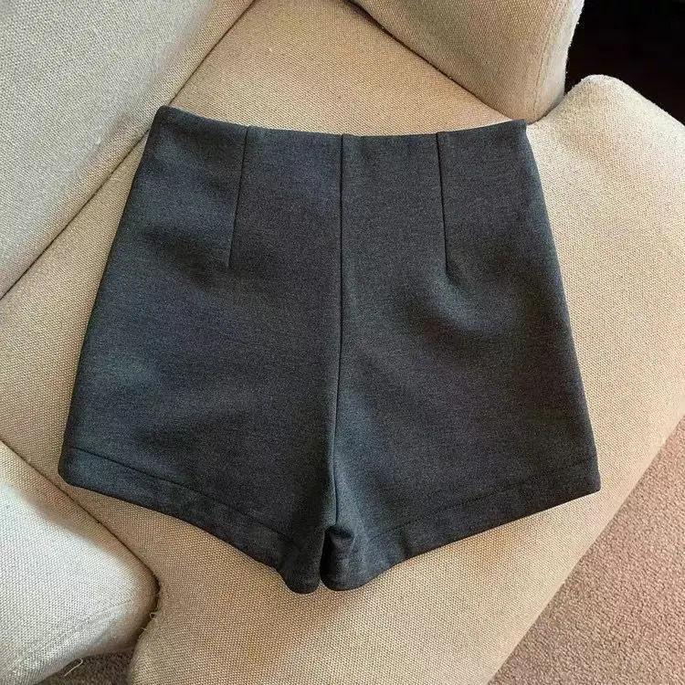 Short Pants Women Black Grey Suits Pantalones Cortos De Mujer Autumn Slim High Waist Wide Leg Shorts Femme Y2k 250603