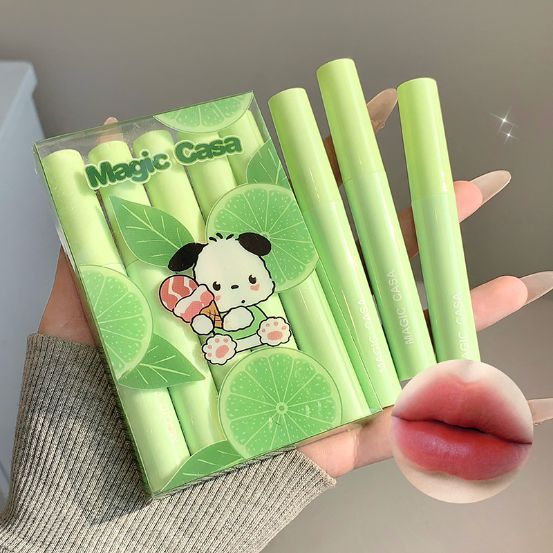 5pcs 1box Ice Cream Puppy Collection Lip Gloss, Vibrant, Smooth Liquid Lipsticks, Not Easy to Stain, Lip Glaze Set to Enhance Colour DH1010