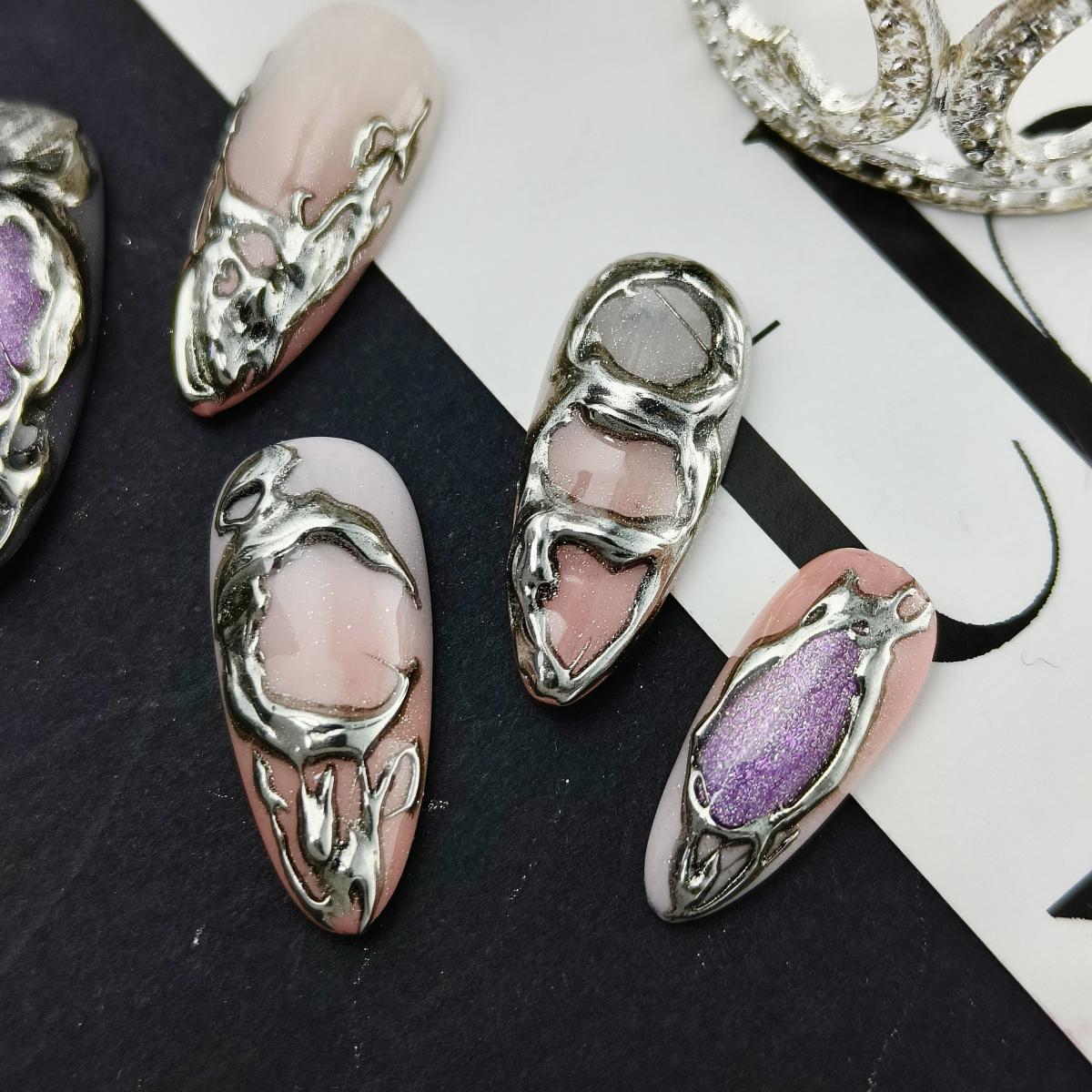 10pcs 3D Hand drawn Handmade Press-on nails Medium Almond Nails Abstract 3D Fake nails Bundle Finished nail stickers Free storage box jelly glue nail 