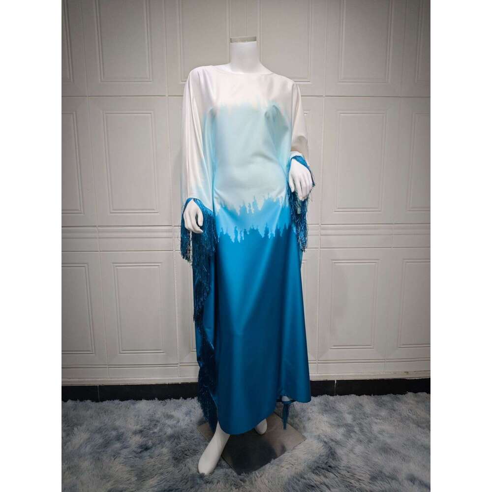 Mq135 Muslim Tassel Robe Long Dress New Gradient Print B5