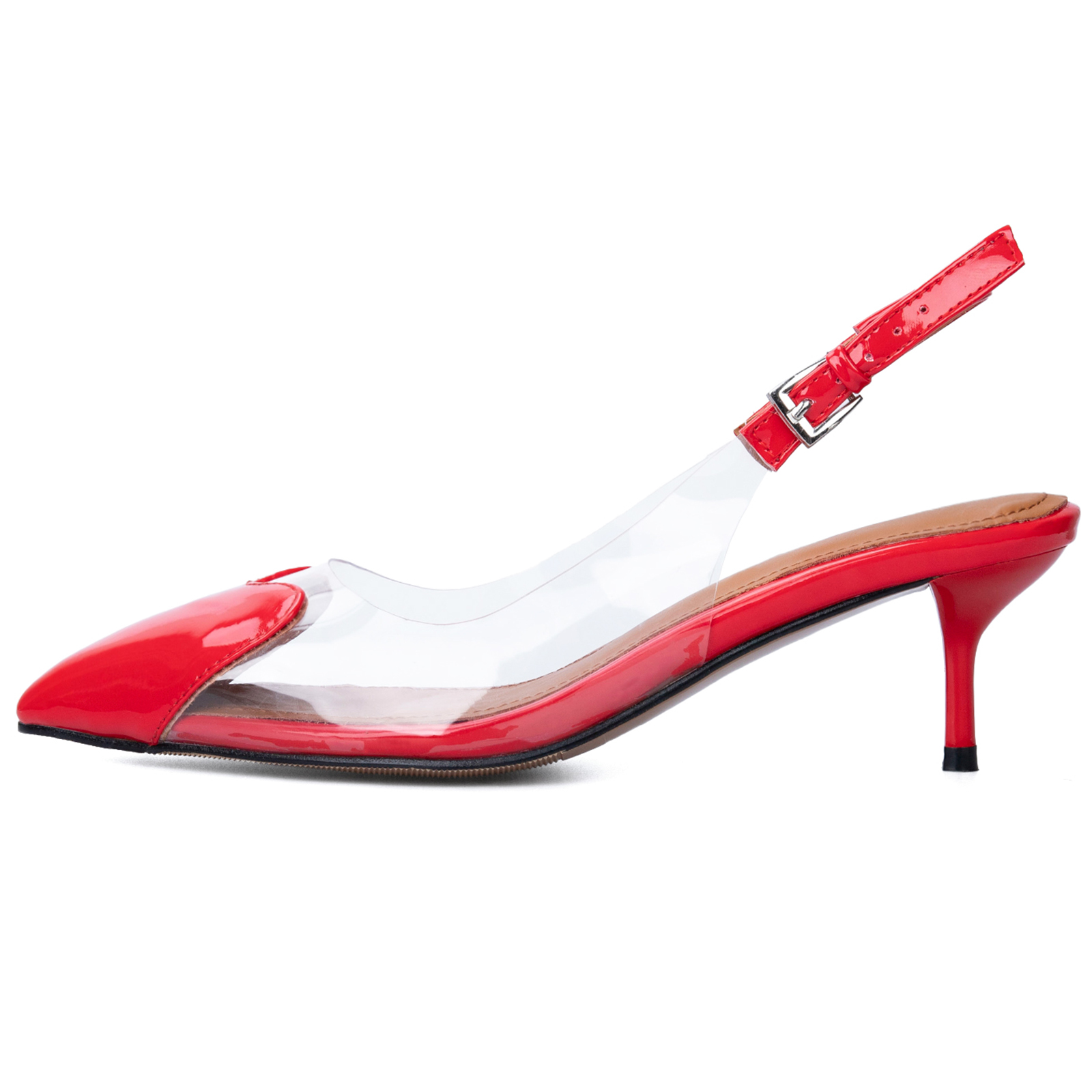 ARQA Womens Slingback Kitten Heels Heart Clear Pumps Low Heel Pointed Closed Toe Party Wedding Dress Shoes