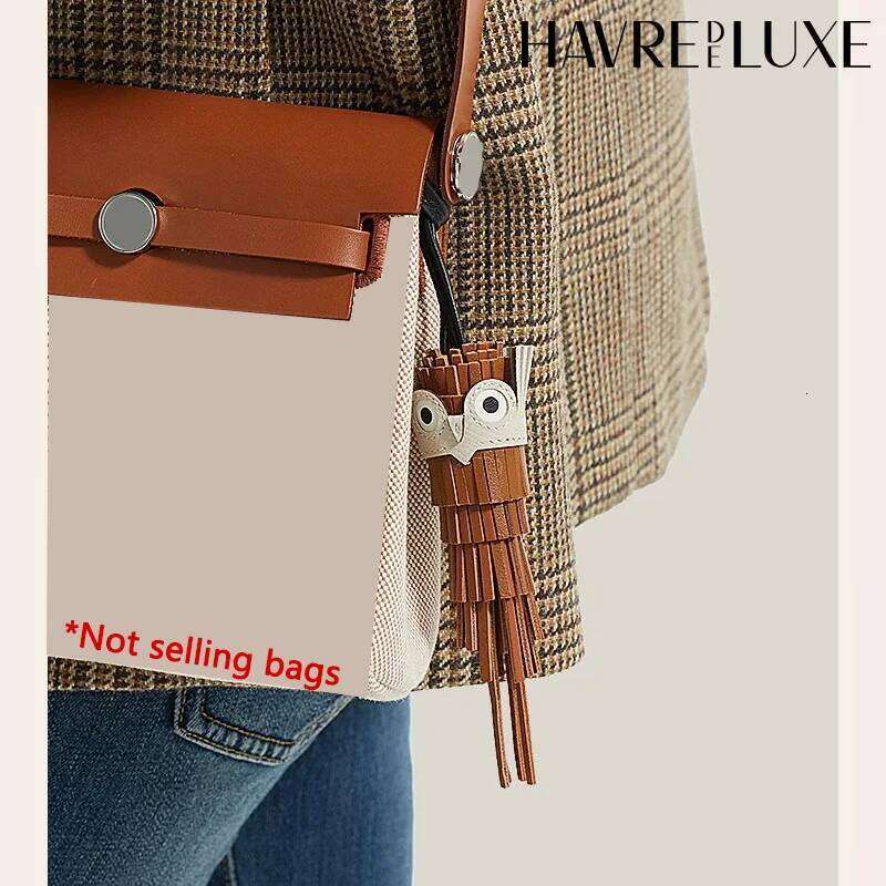 Women's Bags Designer Women's Wear Tassel Owl Charm Chouette Genuine Leather Cowhide Hand-Sewn Pandent Keychain Bag Accessories