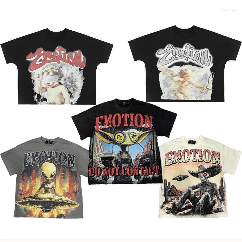 Men's T Shirts 25SS Mixed Emotion T-shirt Summer Hip Hop Street High Quality Cotton Alien Print Short-sleeved Men Women Tops