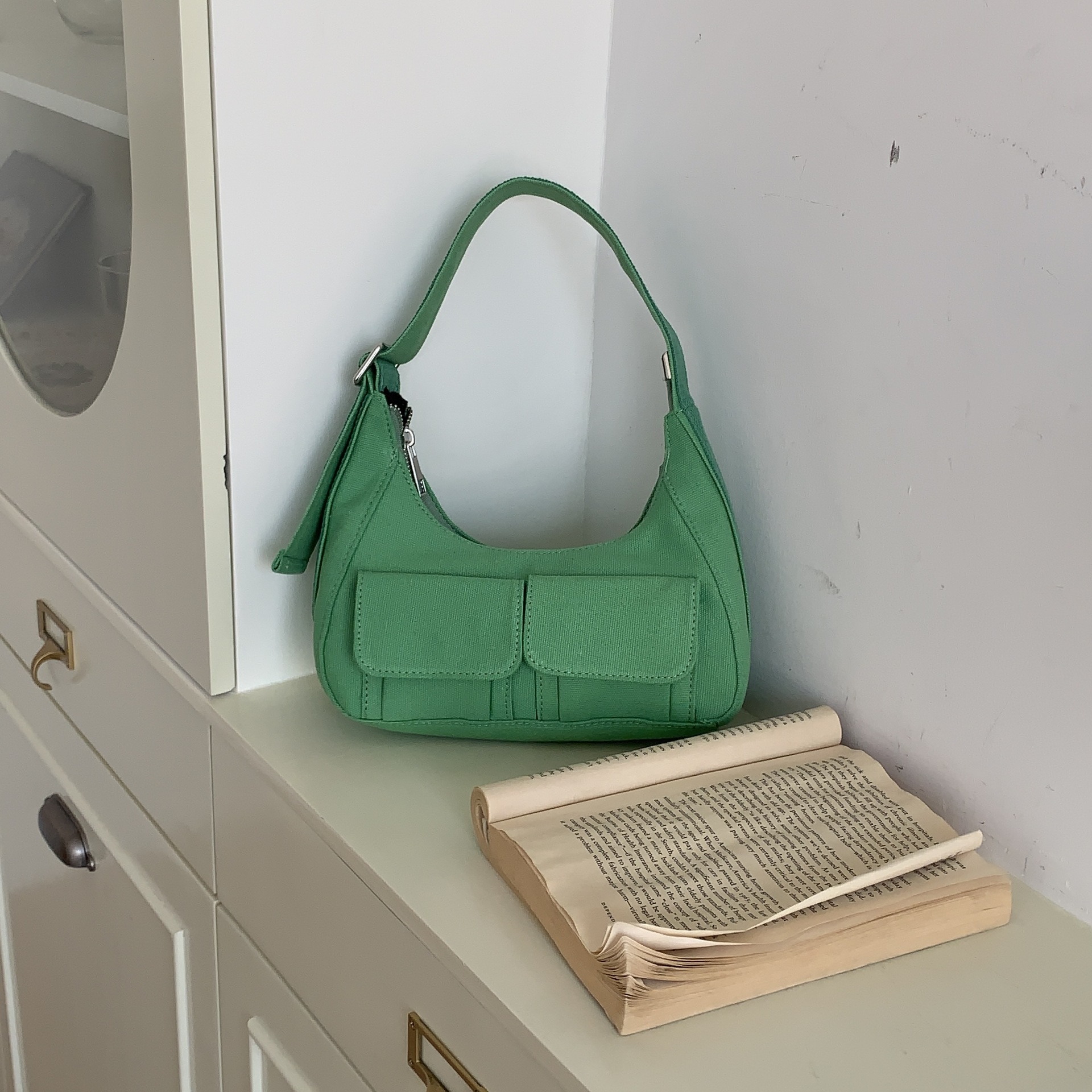 Spring/Summer New Korean Sweet Cool Pocket Canvas Bag Motorcycle Bag Handbag Underarm Women's Shoulder Bag Designer Crossbody Bag