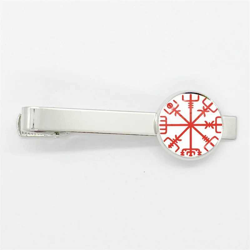 New Viking Compass Ancient Trinity Nordic Rune Odin Symbol Pattern Glass Tie Clip Silver Color Tie Clips for Men Charm Jewelry W250604