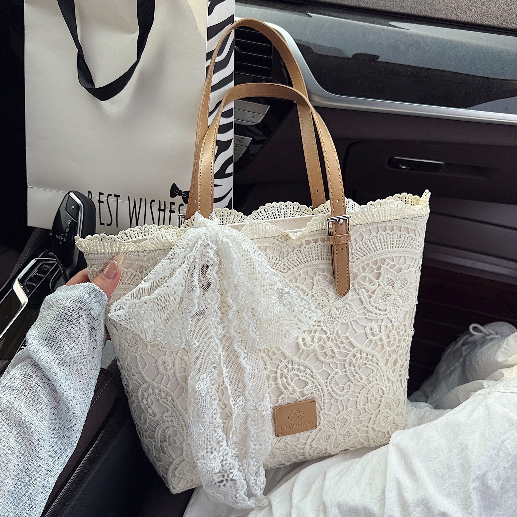 designer Little Fairy Lace Bag for Women 2025 Summer New Large Capacity French Style Beach Bag Travel Vacation Shoulder Bag for Women