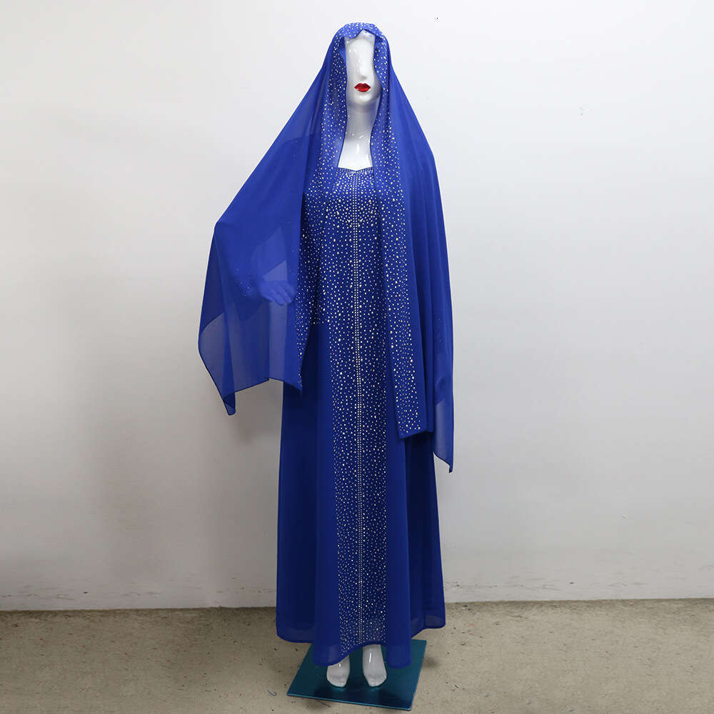 Because0198 Arabic Rhinestone Chiffon Robe Evening Party Sparkling Dress Gown B5