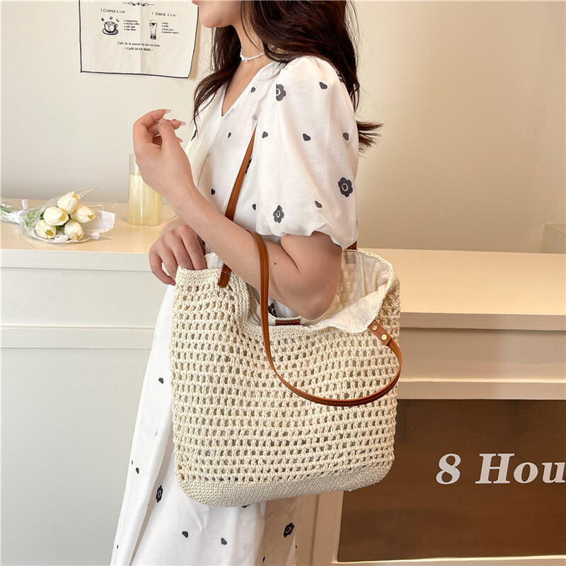 designer New Large Capacity Lazy Style Woven Bag for Women Versatile Literary Shoulder Bag Beach Bag Cotton Rope Commuter Tote Bag