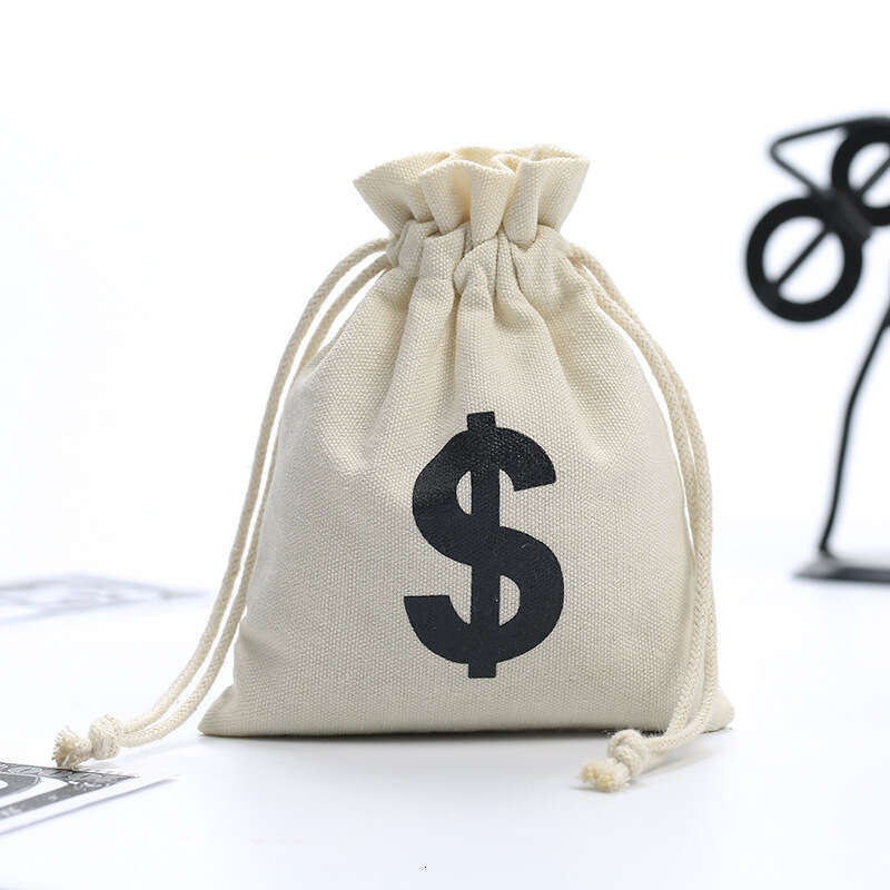 Canvas Sign Money Chip Letter Cotton Linen Small Cloth Dollar Drawstring Bag Printed