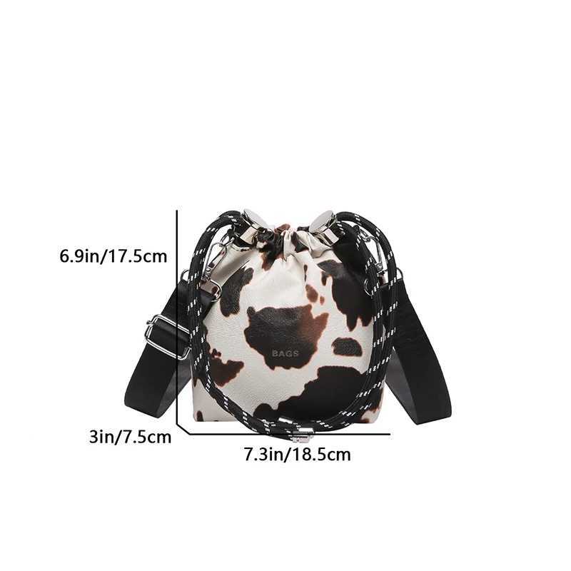 New Womens Mini Leopard Crossbody Bag Pu Leather Bucket Bag Drawstring Shoulder Bag Wide Strap Womens Bags Large Storage Bags XJ250604