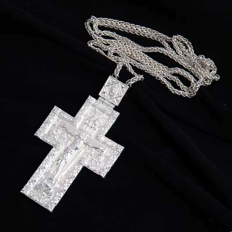 ZD057 Luxury Orthodox Greek Design Alloy Carved Pectoral Cross Necklace for Priests Gift with Gold Silver Plating