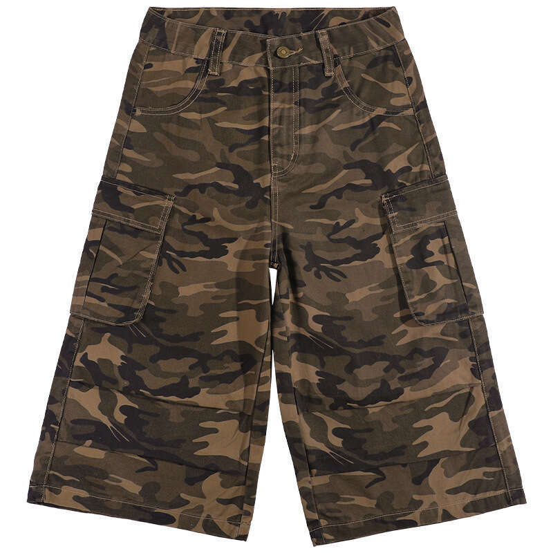 American Style Girl Camouflage Cropped Jeans For Women Spring Summer New High Waist Loose Slimming Sweet Spicy Mid Pants B5