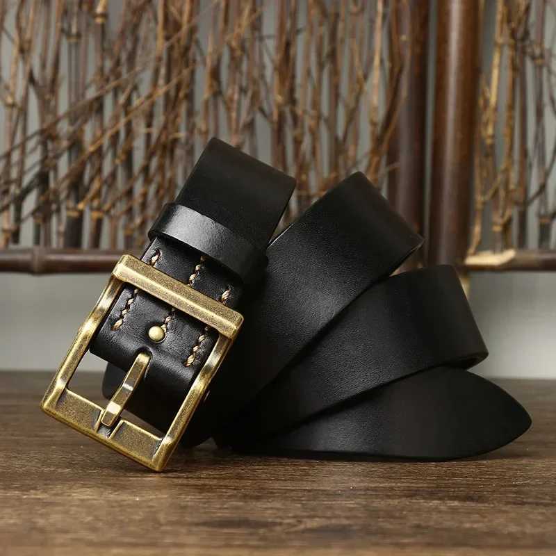 3.8CM Pure Cowhide High Quality Genuine Leather Belts for Men Strap Male Brass Buckle Fancy Vintage Jeans Cowboy Thicken Belts W250604