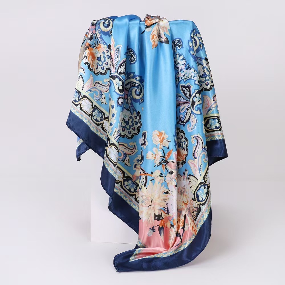 T882 silk scarf square scarf high-end ladies European and American cross-border shawl retro printed satin headscarf scarf