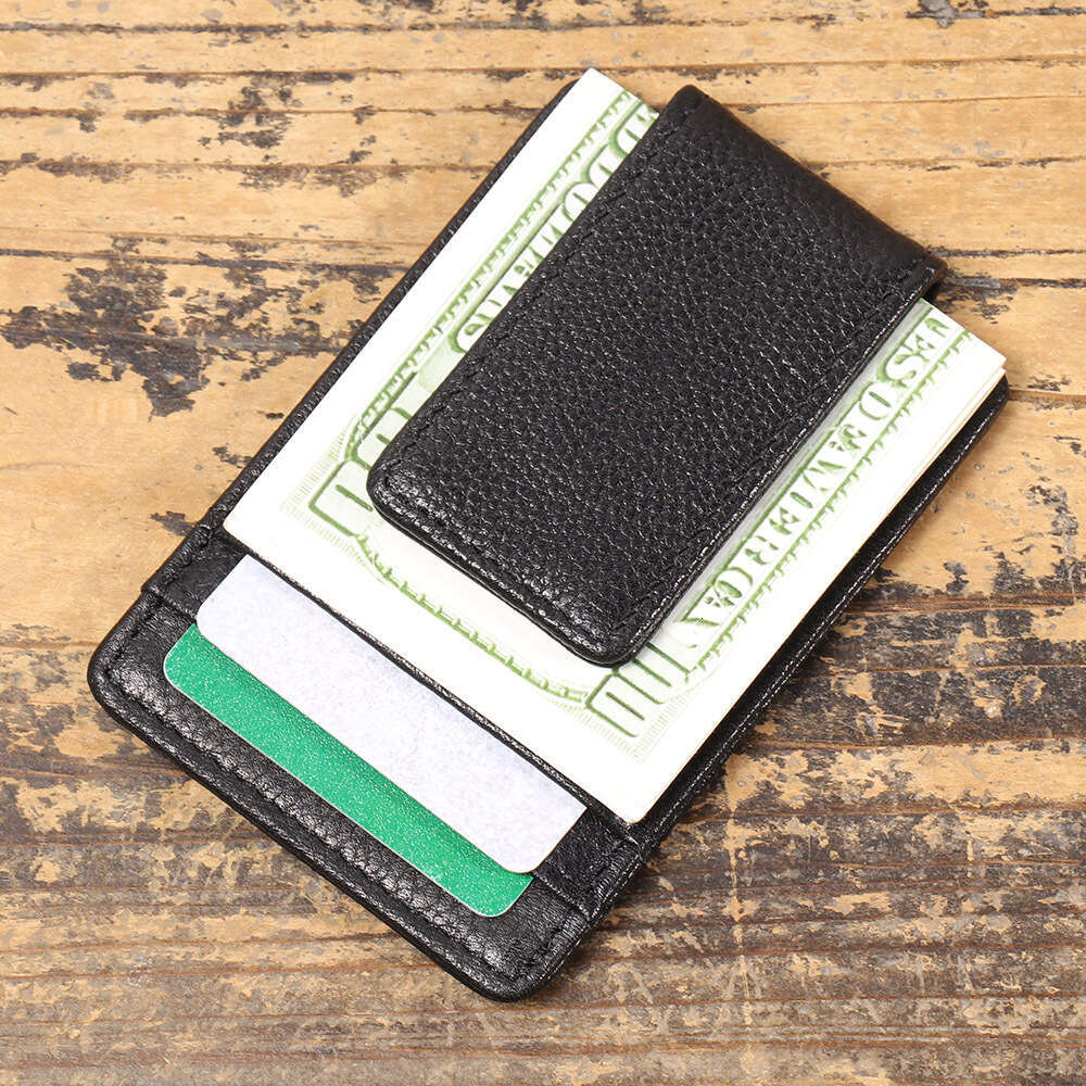 Men's Holder First Layer Cowhide Multi-Card Slot Magnetic Buckle Dollar Clip Personalized Card Press Wallet
